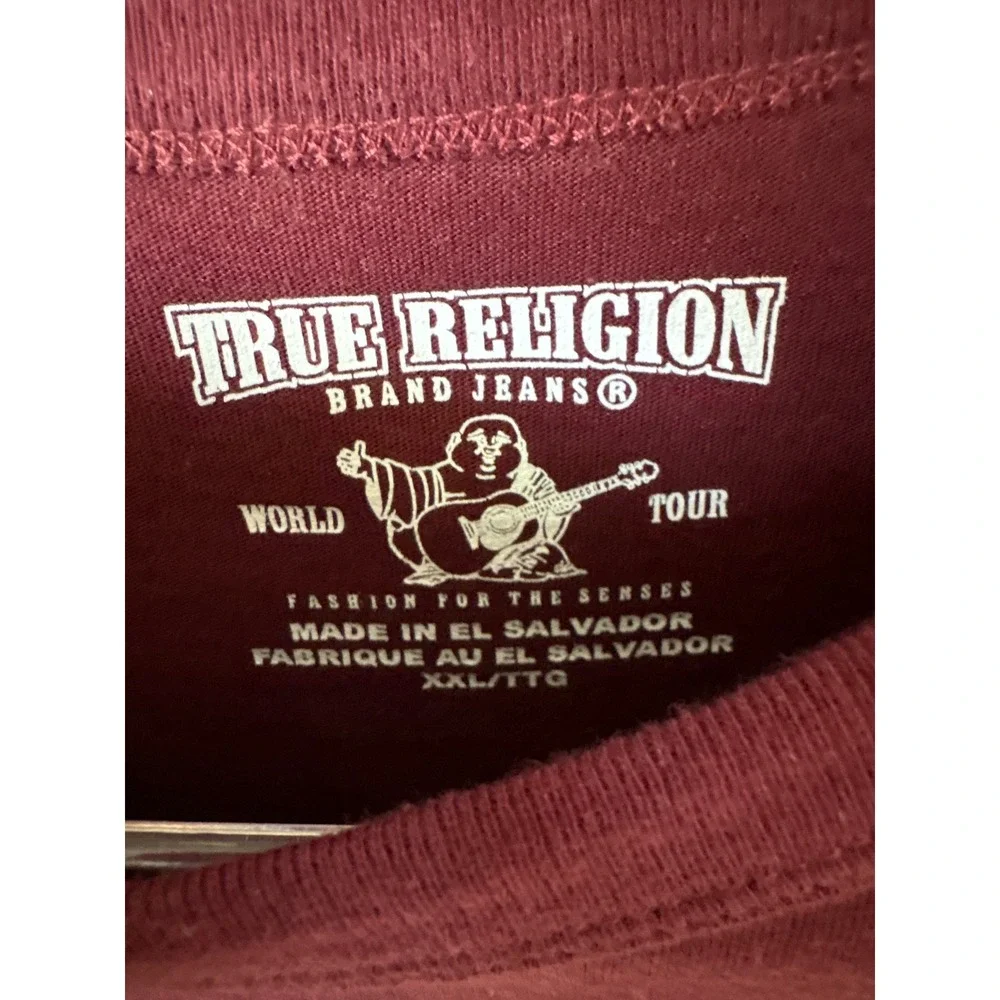True Religion Mens XXL Colorblock Graphic T-Shirt Black Burgundy‎ TRUE 02 Tee